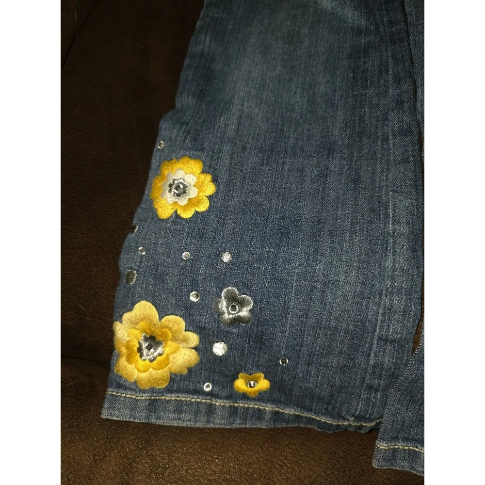 Gymboree bright owl denim jeans size‎ 9 yellow flowers